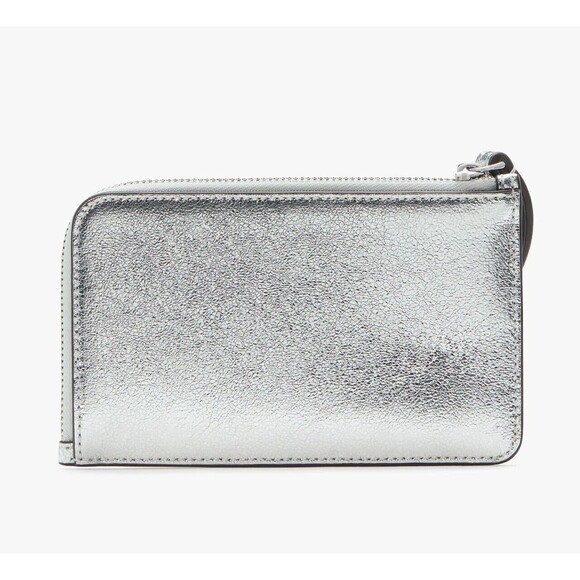 New Kate Spade Lucy Metallic Leather Small L-zip Wristlet Silver - Picture 3 of 3